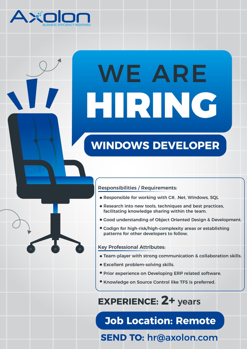 nikhil99957's tweet photo. We Are Hiring Now!!
2+ years of expertise in software development, implementation, and support for ERP is required.
Interested candidates can send their CV to hr@axolon.com
#hiring #windowsdevoloper #jobseekers #jobhiring #jobalert
#software #developer #design #coding #sql https://t.co/YeheWYrv7r