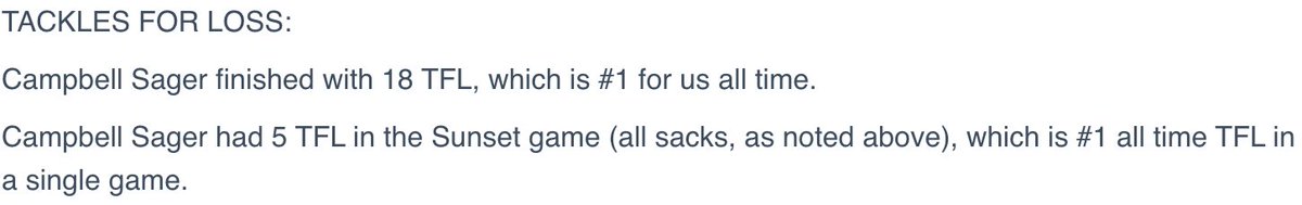 Here are our end of the 2022 season record keeping updates. All stats courtesy of <a href="/LukeFritz64/">Luke Fritz</a>. Starting with defense (all defensive stats are records since 2014 when we started keeping defensive stats). New season sacks/TFL records for <a href="/campsager/">Campbell Sager</a>, <a href="/JC4035/">Jason Cephus</a>, and <a href="/TrenchMobGunGun/">Gunner Jorgensen</a>.