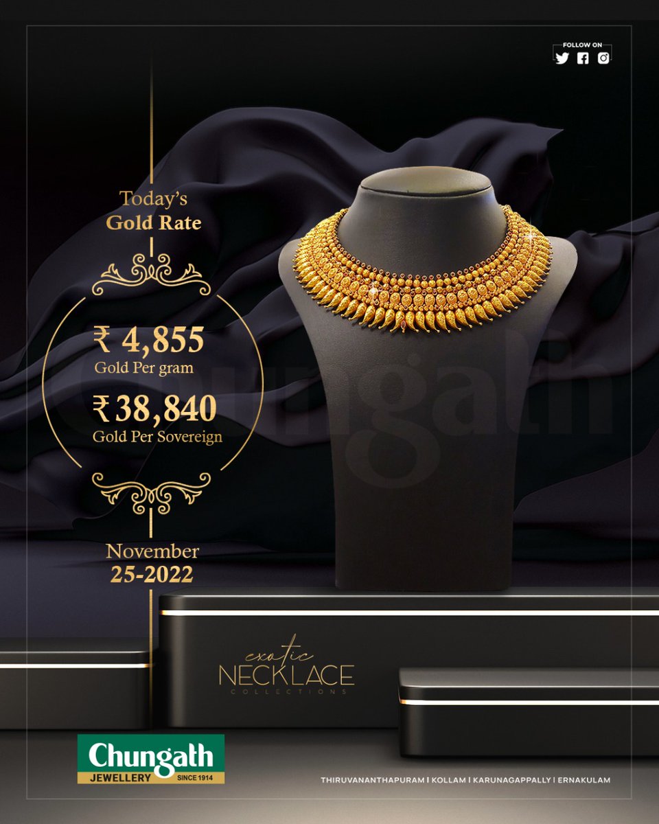 Chungathgold's tweet photo. Today's Gold Rate 25th November 2022
For more designs and Booking visit https://t.co/Cuvs3mRNlv
. 
. 
. 
.⁣
 #bracelet #bracelets #earrings #fashionjewelry #finejewelry #gold #instajewelry #jewelry #jewelryblogger #jewelrydesign #nosepin #Diamond #collection #special https://t.co/IqupYf3hw2