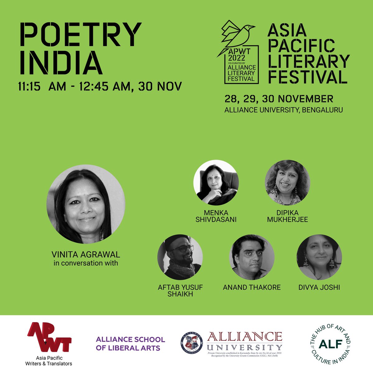 vinita65's tweet photo. Looking forward to being in conversation with these fabulous poets at the APWT event in Bangalore. #apwt #_apwtwriters https://t.co/wY3gHPvEU2