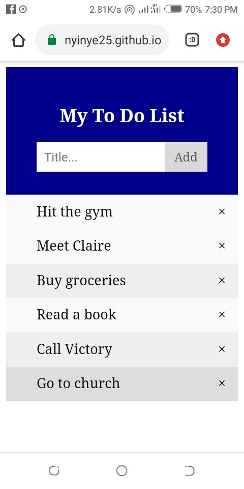 To-do List App. 
HTML, CSS, and JavaScript.
 onyinye25.github.io/To-do-List/To-…
<a href="/IAmAnosike/">Dr. Vickthor</a> 
<a href="/ToriaNnenna/">Accessibility Evangelist</a> 
<a href="/claire__charles/">Claire🌸</a>