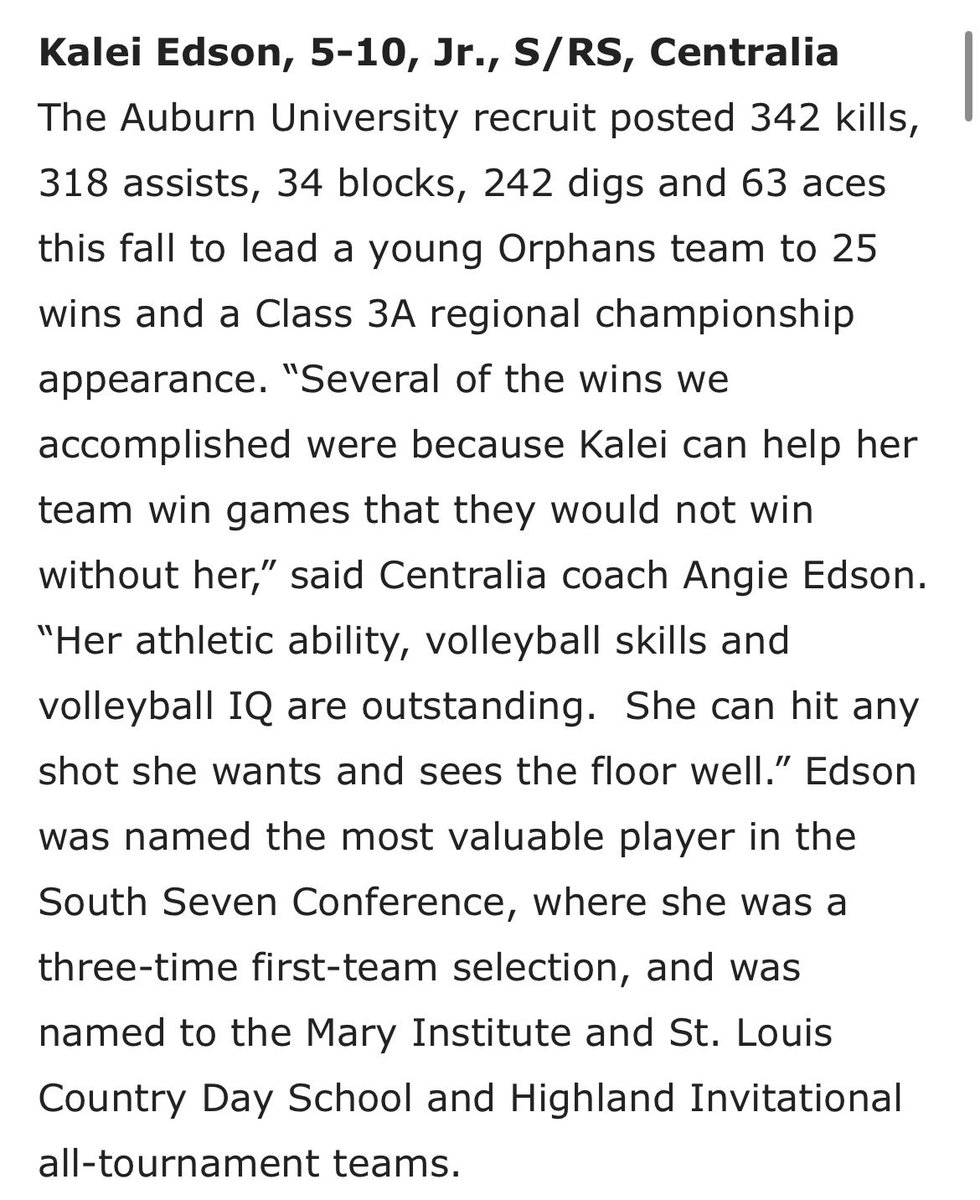 Congrats to Kalei Edson on being selected to the IL Prep Volleyball All-State 1st team!!