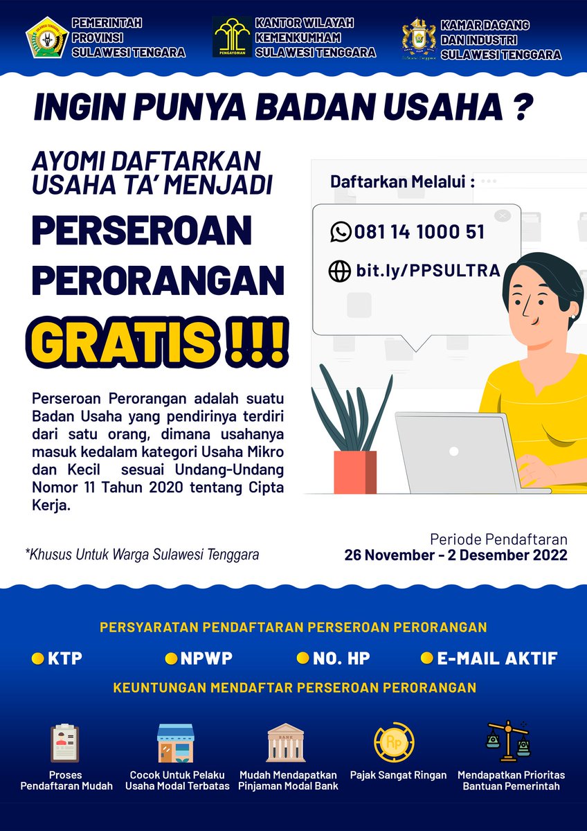 ipank867's tweet photo. Ayo mi daftarkan usaha ta menjadi Perseroan Perorangan, Gratis ini https://t.co/MnQzOOsv8P