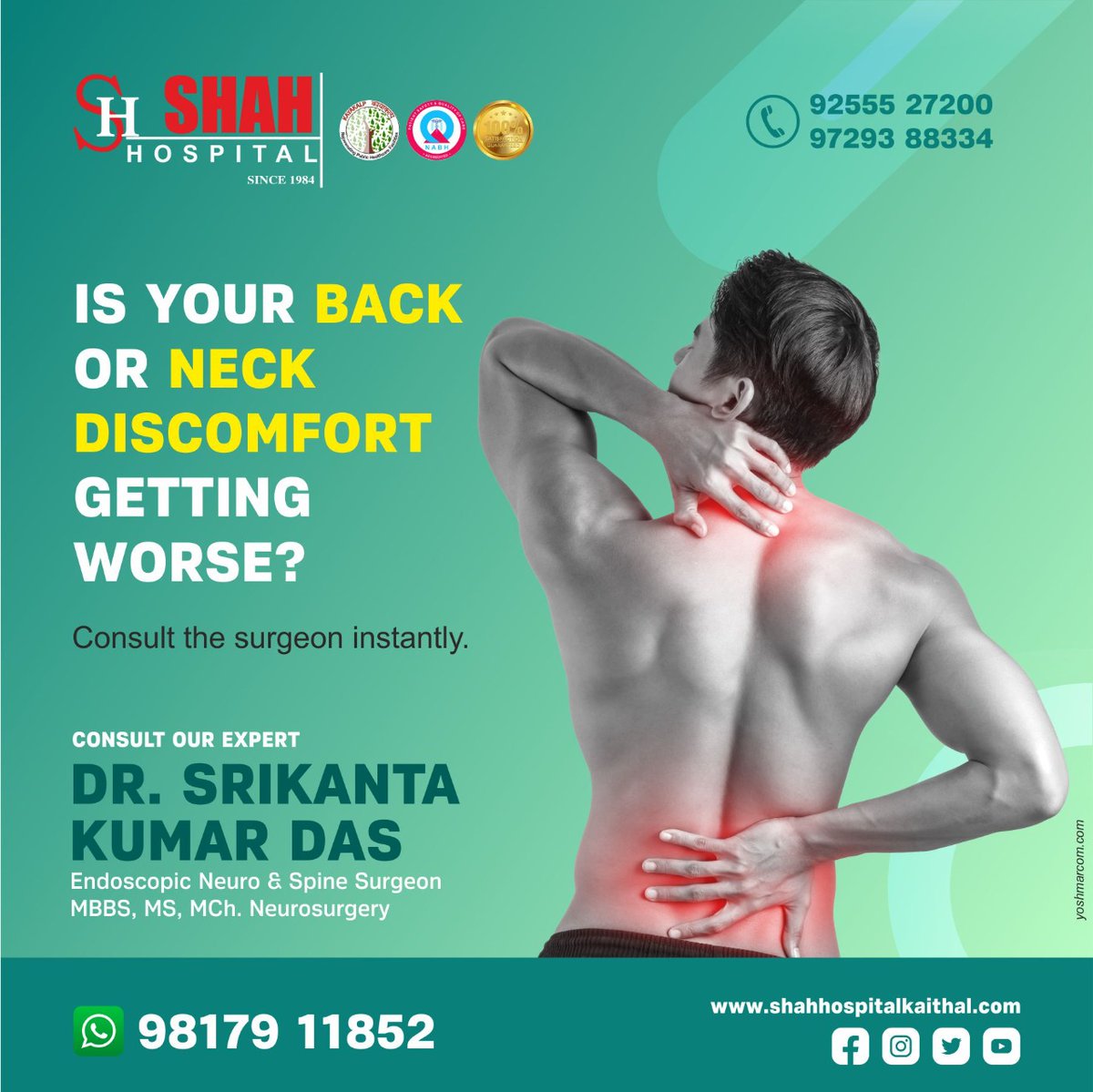 HospitalShah's tweet photo. Do not wait until it is extremely uncomfortable. Consult our neurosurgeon as quickly as possible.
Call on 92555 27200 or 97293 88334, or Whatsapp: 98179 11852.
#Neurosurgery #neurologist #Neurosurgery #neurology #neurosurgeon #shahhospital #hospital #ShahHospitalKaithal  #haryana https://t.co/DjQIUsHrIc