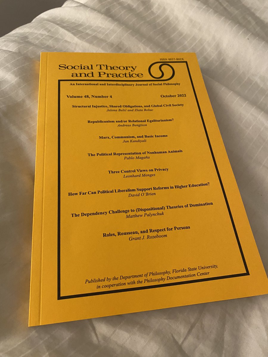 mattchuk04's tweet photo. First hard copy of something I’ve published! Head over to the closest newsstand that carries Social Theory and Practice and see why valuable relations of dependency frustrate some prominent theories of domination! https://t.co/vxCKp3EWqJ