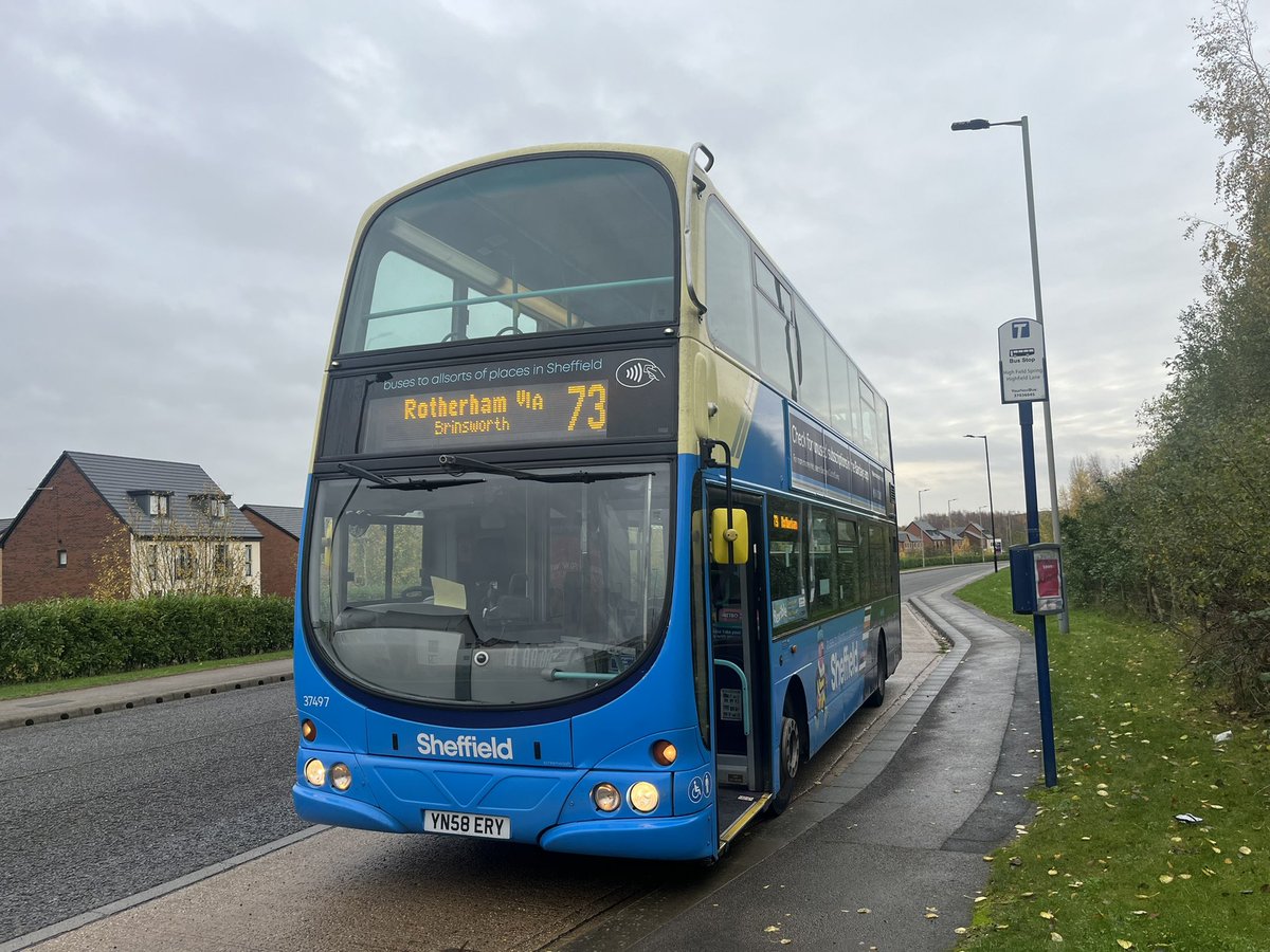 Something a little different for me today the first bus sees me with 37497 on a 208/73. The picture is after departing Sheffield at 09:35 on Saturday 26 November 2022