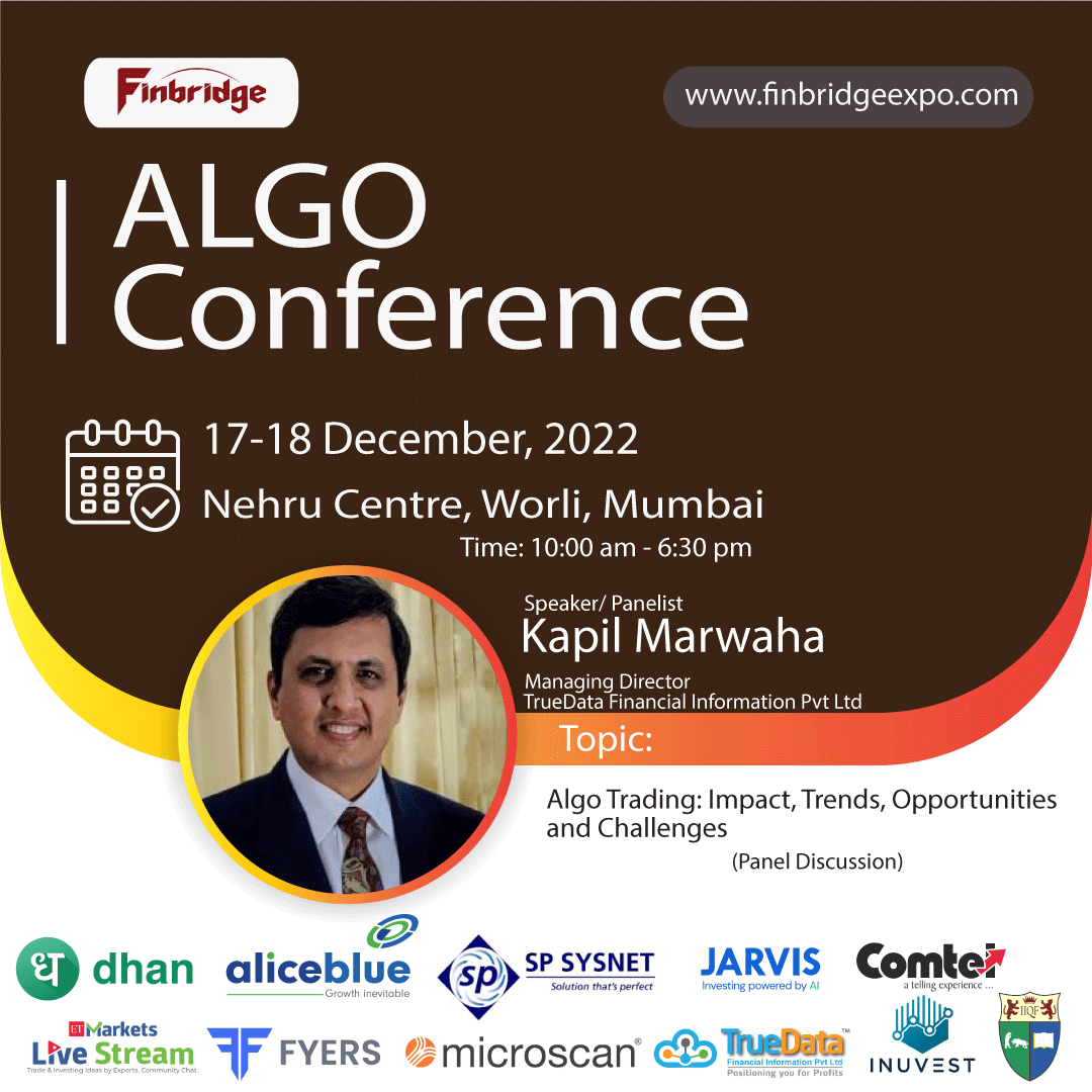 FinbridgeExpo's tweet image. Kapil Marwaha, (Managing Director - TrueData), will be speaking at the #AlgoConference, Mumbai
He&apos;ll contribute his ideas and knowledge to a panel debate on #AlgoTrading.
Know more: finbridgeexpo.com

#Finbridge 2022, #StockMarketindia