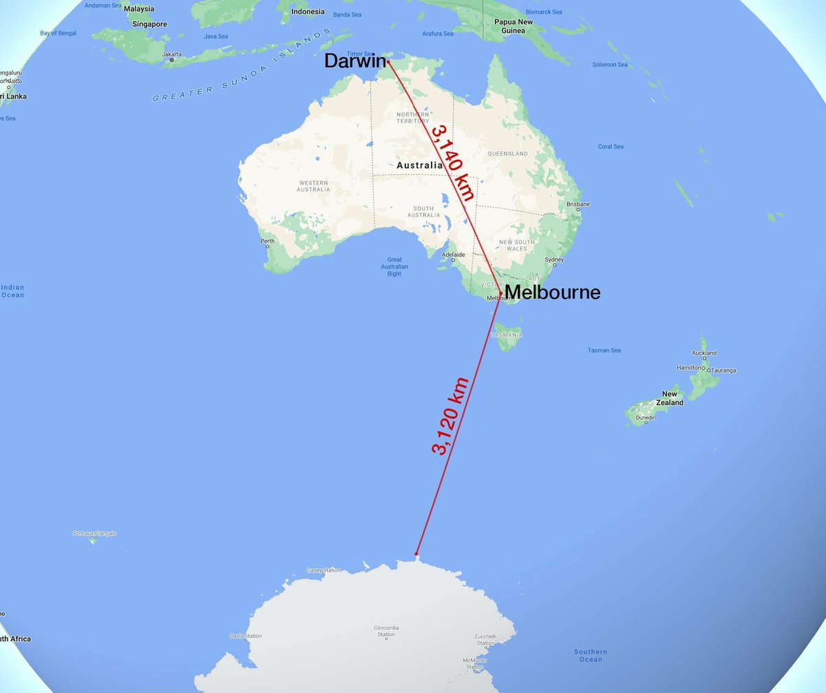 Melbourne is closer to Antarctica than it is to Darwin