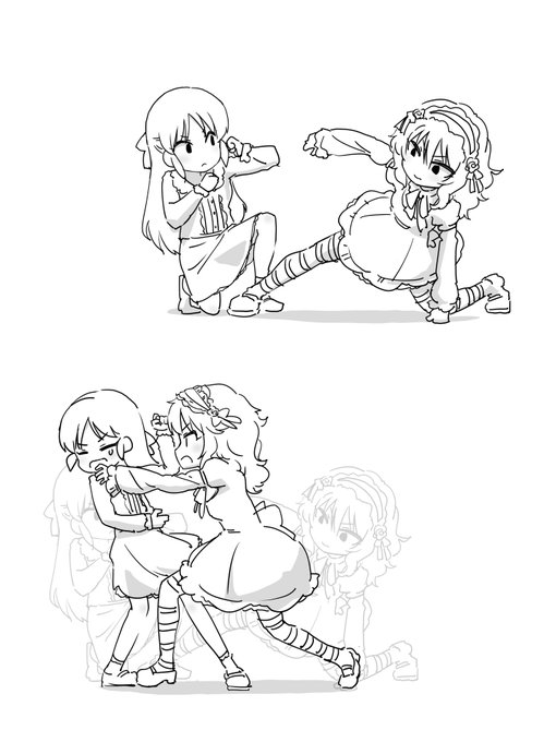 足払いをガードさせてから橘ありすちゃんを掴む櫻井桃華ちゃん 