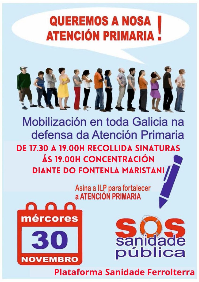 meryegea's tweet photo. Por unha #SanidadedeCalidade por unha #PrimariaDigna
Pola #SaudeMental das persoas traballadoras en Sanidade
Polos dereitos dos doentes.

O vindeiro #30N en #Ferrol SumaTe e loita con nós https://t.co/BFqs9kWuRO