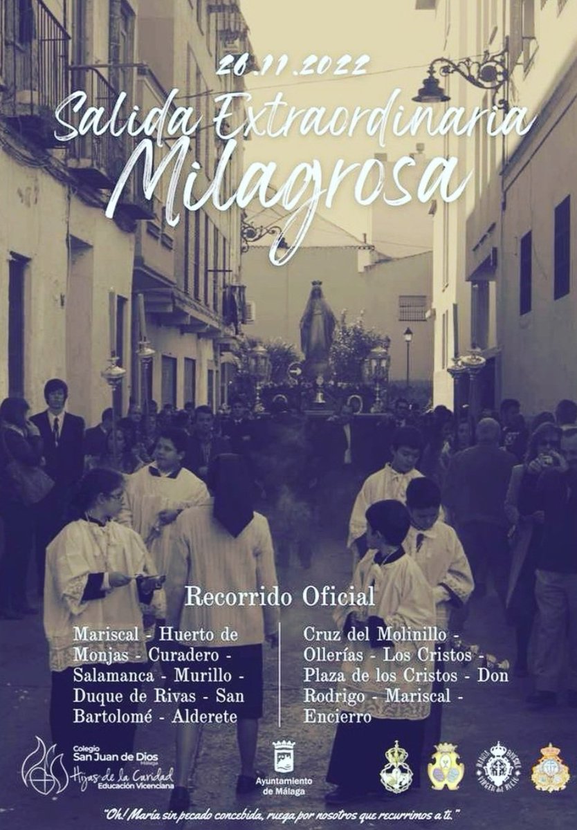 ACOMPAÑAMIENTO MUSICAL | Esta tarde acompañaremos a la Virgen Milagrosa.

📍Colegio de la Goleta, Barrio del Molinillo, Málaga.
🕓 16:00 H

#SuenaBmRocío <a href="/RociodeMalaga/">Cofradía del Rocío</a>