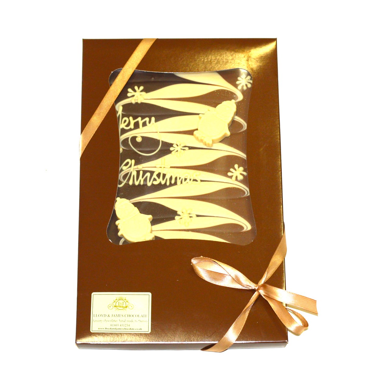 A great Christmas gift idea for chocolate lovers. Our 500g bars (that's a lb in old money) contain a mixture of plain, white and milk chocolate and can be personalised or made with chocolate of your choice.