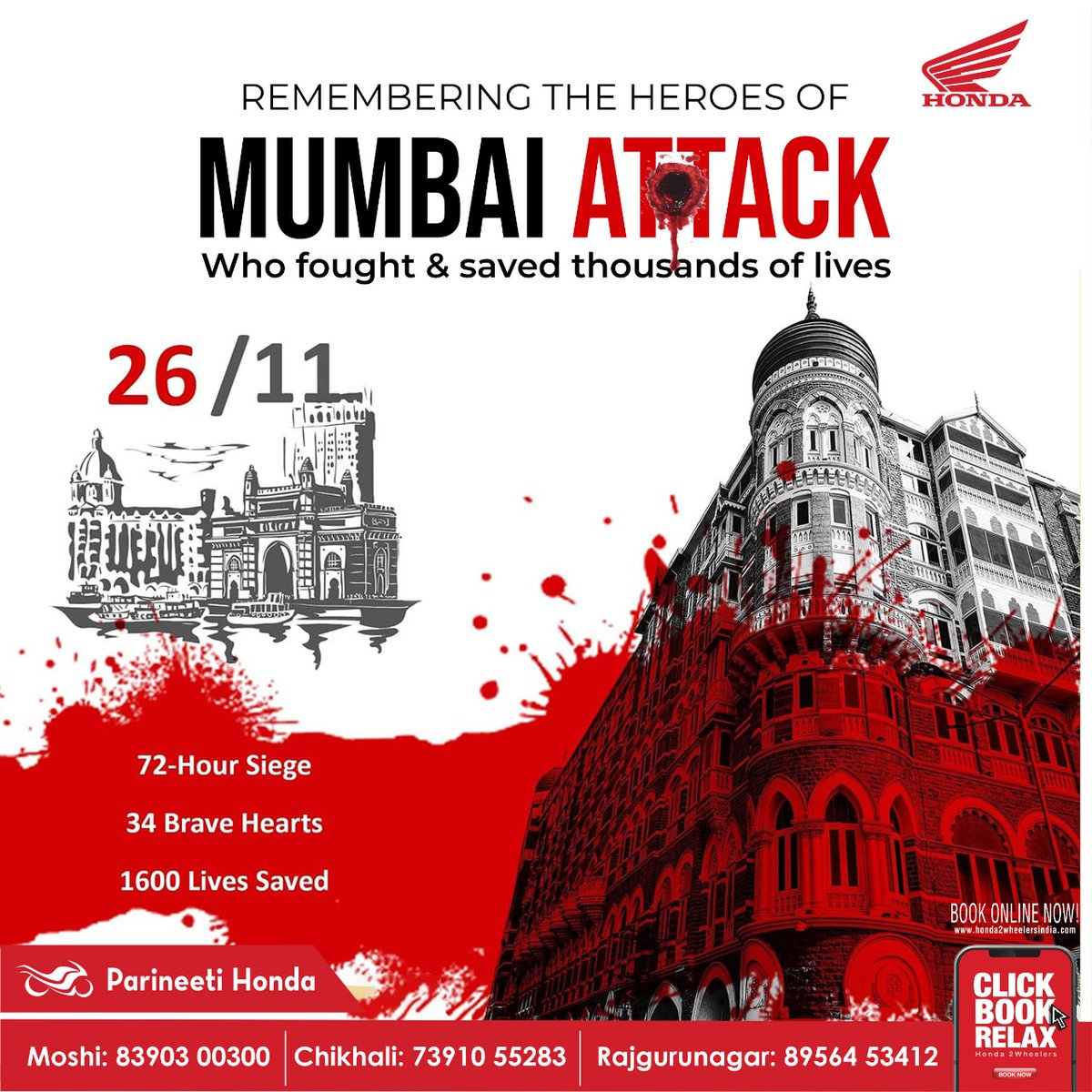 ParineetiH's tweet photo. "REMEMBERING THE HEROES OF HONDA MUMBAI ATTACK Who fought &amp; saved thousands of lives"

Moshi: 8390300300
Chikhali: 7391055283
Rajgurunagar: 8956453412
Email Id:sales@kothariautowings.com
#Parineetihonda #Honda #Honda2wheel #pune #Moshi #Chikhali #rajgurunagar #26/11 #Mumbaiattack https://t.co/K3xyTe8ZzR