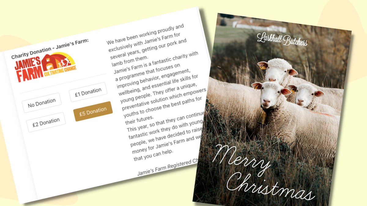 🎅 We want to say a big thank you to <a href="/LarkhallButcher/">Larkhall Butchers</a> for including us in their Christmas sales. When you place a Christmas order, you'll have the option to make a donation to Jamie's Farm. A great way to support local businesses and charities over the festive season. #charity