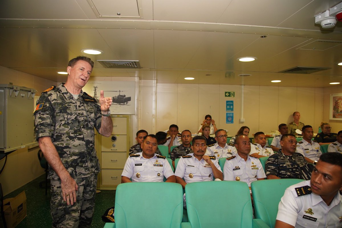 IKAHANid's tweet photo. As part of another successful visit to ๐ฎ๐ฉ during #IPE22 HMAS Adelaide hosted a Military Law Seminar on Sub Surface considerations. Our ability to share ideas remains key to our ability to learn, adapt, collaborate and harness emerging technology and be #moresecuretogether https://t.co/SUNhUKHz3D