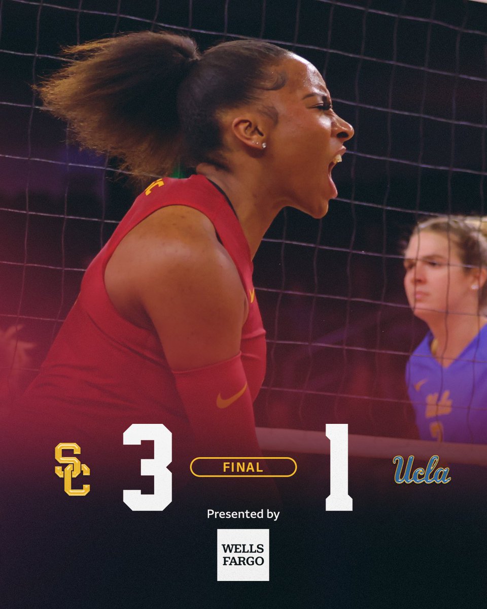 📊 FINAL: USC def. UCLA, 3-1 (25-22, 22-25, 25-20, 25-21), on #SENIORDAY at Galen Center in Los Angeles, Calif. #FightOn ✌️🏐 #Pac12VB