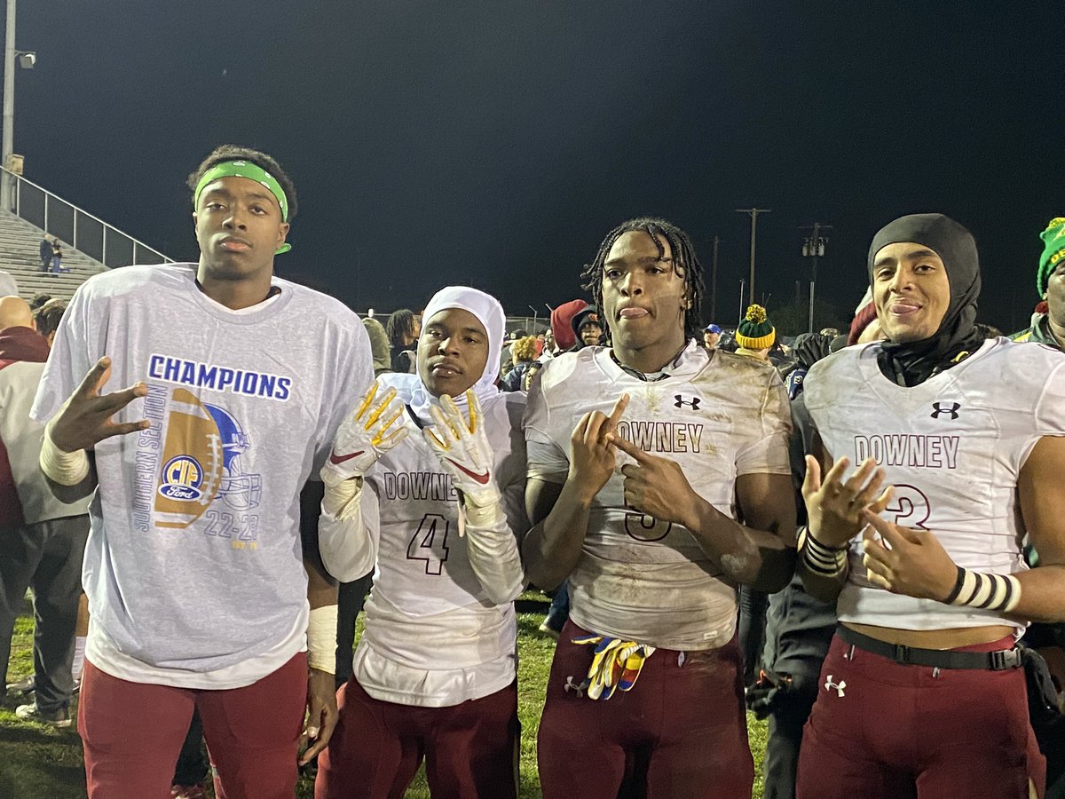 These 4 were special tonight as (from left) Aidan Chiles, Keion Andrew, Jaylen Crutchfield, and Bryant “BJ” Carey did all of the scoring for Downey tonight in their 40-7 win over Cypress <a href="/BeachVarsity/">Long Beach Varsity</a> <a href="/presstelegram/">LB Press-Telegram</a> <a href="/dvikesfootball/">Downey Viking football</a> <a href="/Bj3Carey/">Bryant BJ Carey</a> <a href="/ai6an_/">Aidan Chiles</a> @playboiijjj