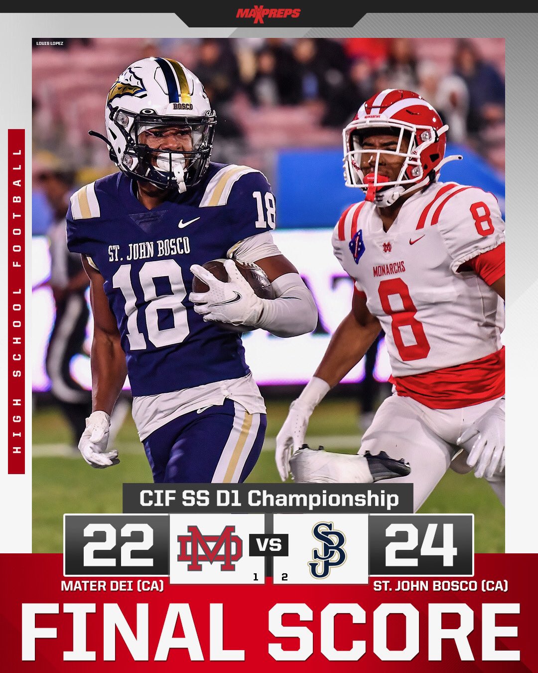 MaxPreps on Twitter "No. 2 St. John Bosco ENDS Mater Dei’s 29game