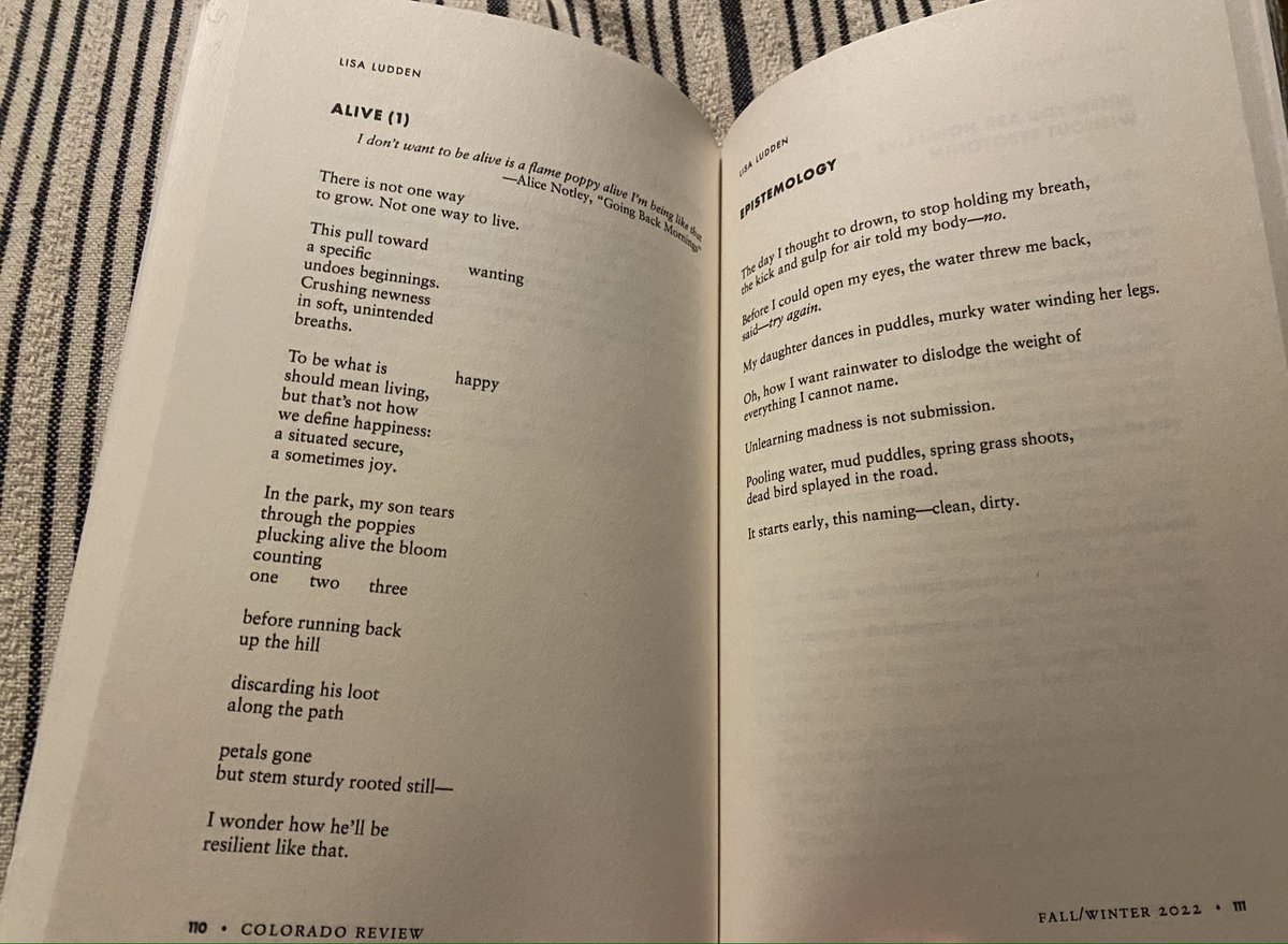 I'm so grateful to Colorado Review for publishing my two poems in their current issue. A dream journal for sure. It's a stunning issue. I'm grateful to be included. coloradoreview.colostate.edu/colorado-revie…