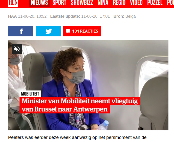AsterBerghe's tweet image. .@LydiaPeeters, Vlaams minister van Mobiliteit die vindt dat wé moeten afstappen van het idee dat we een eigen auto kunnen hebben, neemt zelf het vliegtuig... van Brussel naar Antwerpen.