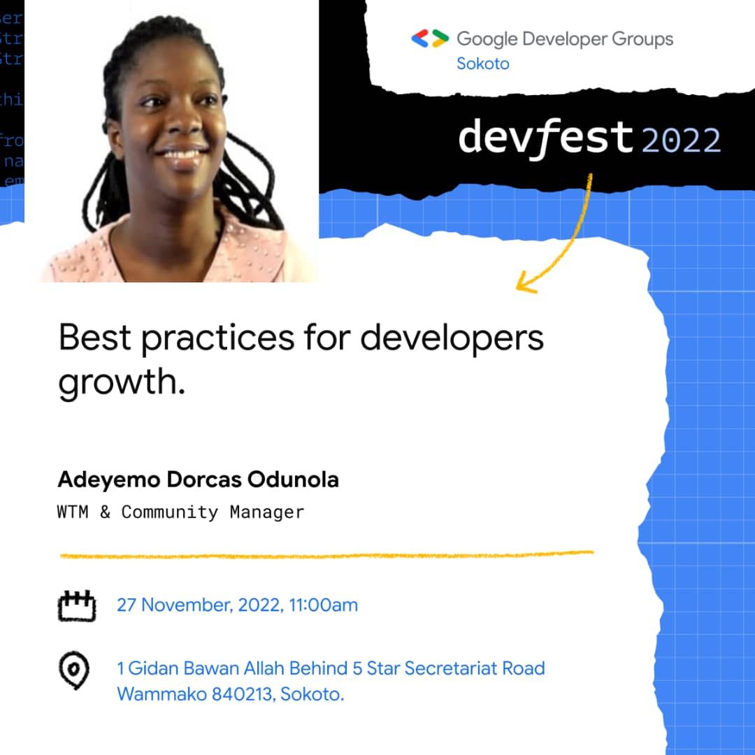 dorcas_odunola's tweet photo. I believe there are things we can do to enhance our growth
Join us this Sunday, as we discuss the subject of growth and the best practices to enhance our growth as developers. It is going to be epic!
#DevFest2022 #devfestsokoto #gdgsokoto #growth https://t.co/mIhGylfidF