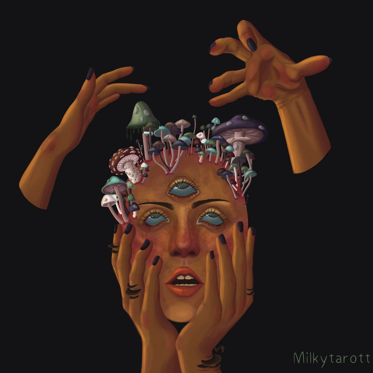 This is my most recent work I have done :) I spent way too long on it. 
#DigitalArtist  #procreate  #artistsontwitter  #art #digitalart #art #Artist #mushrooms #portrait #SURREALISM