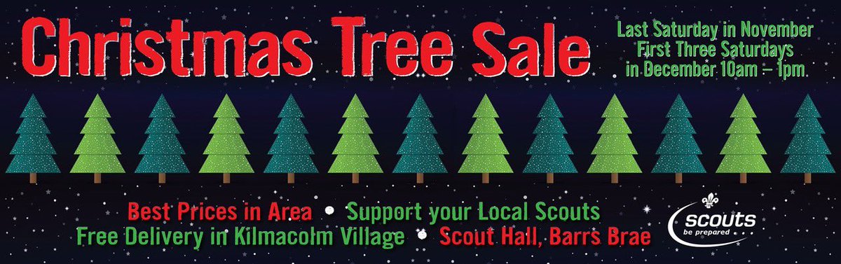 KPS_Partnership's tweet photo. 🎄🎄It’s Christmas!!! (almost!) 🎄
Kilmacolm Scout Group are selling their beautiful Christmas trees again this year - if you are looking for your tree to be up in time for 1 December then pop along to the Scout Hut today. All details below. https://t.co/GzxbcM5KhR