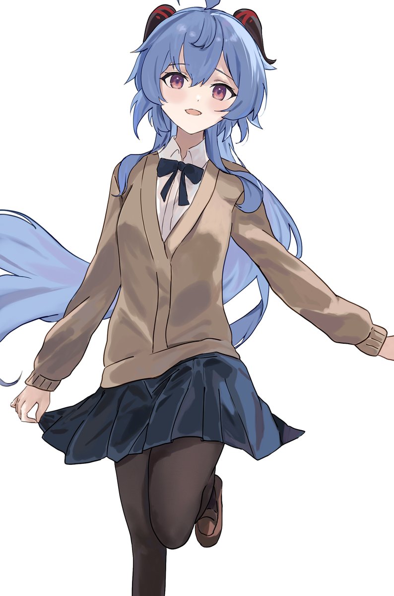 ganyu (genshin impact) 1girl solo horns blue hair long hair pantyhose skirt  illustration images