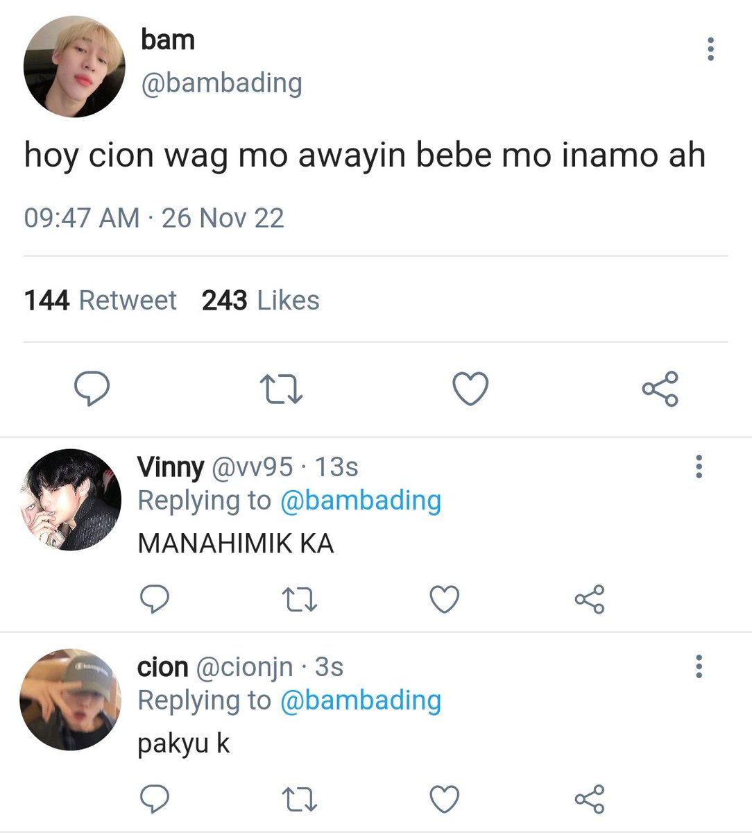 Filo #Taekookau Where In..

Vinny ( Kth ) And Cion ( Jjk ) Are Always Coming At Each Other'S Neck. 223