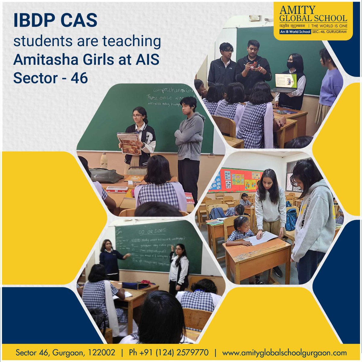 AGSGurugram's tweet photo. IBDP CAS students teaching Amitasha girls at AIS Sector - 46. Amitasha is an initiative toward empowering the girl child by providing her with the invaluable tool of education.

#Amitasha #IBlearner #IBDP #CAS #Students #AmityGlobalSchool https://t.co/uUquY9drXp