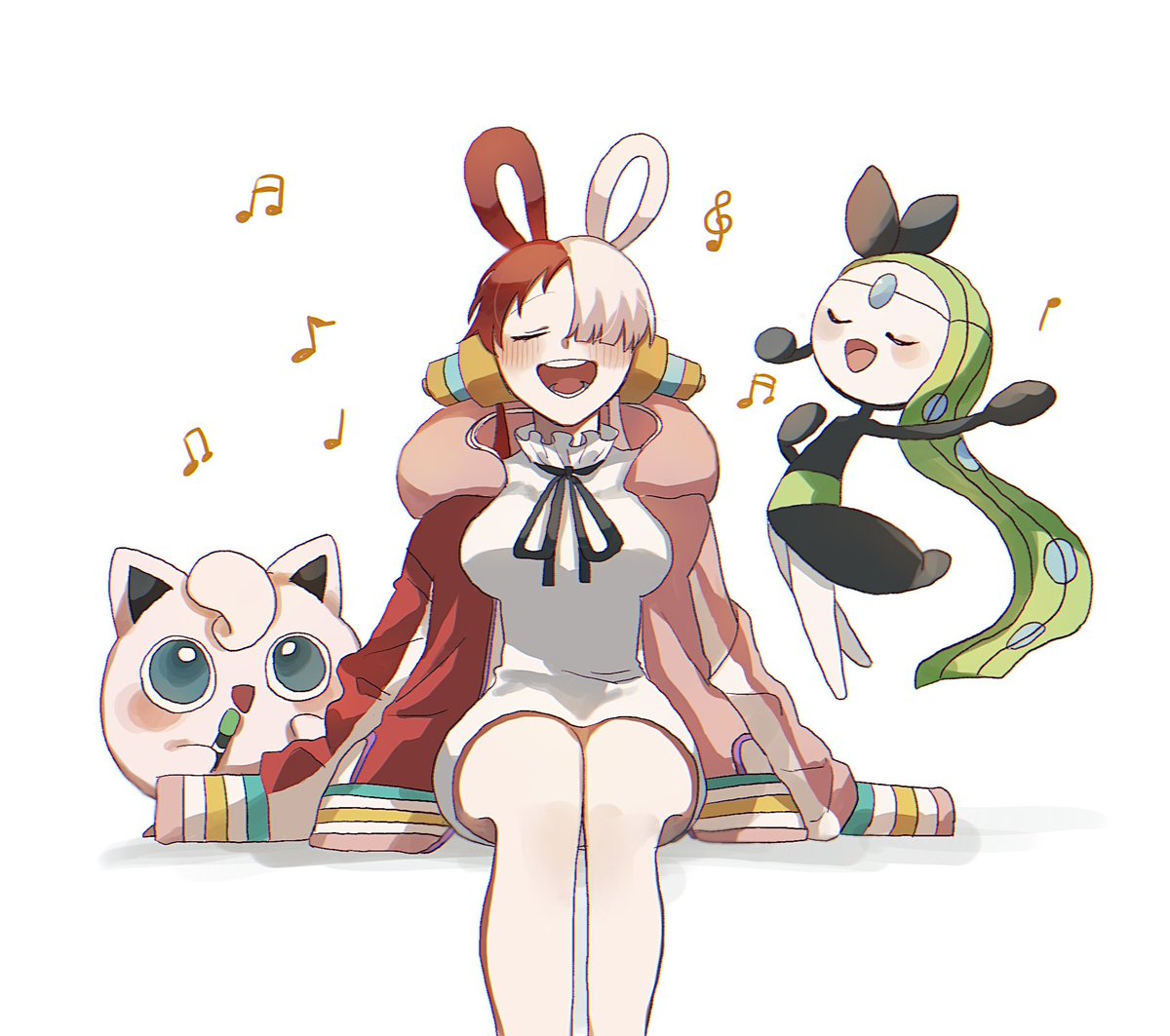 jigglypuff pokemon (creature) 1girl music singing crossover two-tone hair white hair  illustration images