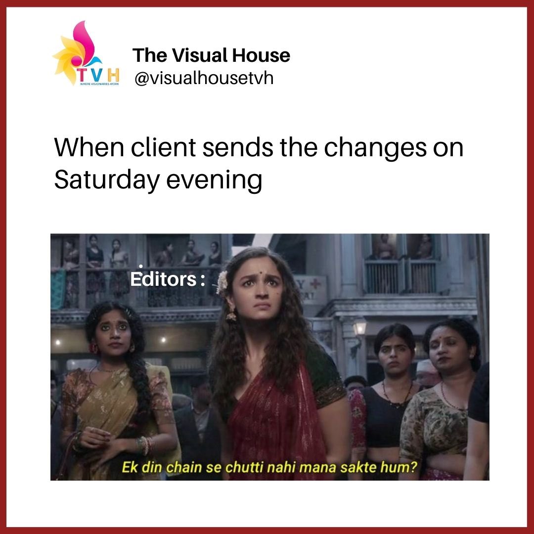 visualhousetvh's tweet photo. Editors in office : Acha nahi lag raha hai mujhe yahan
.
.
.
#thevisualhouse #wherevisionarieswork #agencylife #marketingagency #momentmarketing #employeesonly #corporatememes #agencymemes #topicalspot #topical #creativehub #creativecontent #contentcreator #instagram https://t.co/0R2D5TJ6iX