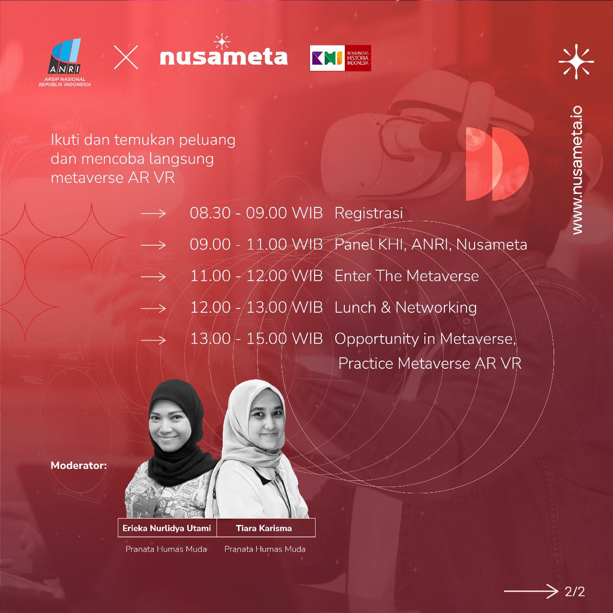 ArsipNasionalRI's tweet photo. @ArsipNasionalRI, @nusameta_io dan @IndoHistoria menginisiasi dan mempelopori gerakan sadar arsip, sejarah dan budaya memasuki gerbang Metaverse melalui kolaborasi worskhop Silakan daftar dgn mengisi formulir berikut:
https://t.co/UyS1BeUyQv
Peserta luring terbatas hny 50 orang https://t.co/V9ecyvfOrX