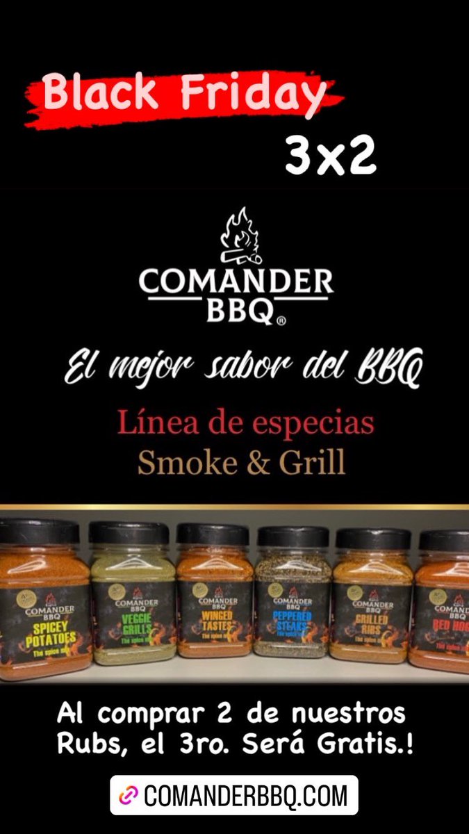 budamazonia's tweet photo. Celebrate Black Friday by enjoying our 3 x 2 promotion on all presentations of our Comander BBQ Rubs.
 Visit our online store https://t.co/QWxJM7Bsg1 and choose the one you like best for your BBQ
 #comanderbbq #blackfriday #bbqrub #bbqseasoning https://t.co/zj1tKu6srn