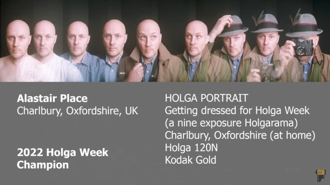 AlecPain's tweet photo. Well that was unexpected! All nine of me are flabbergasted at being crowned 2022 Holga Week Champion! Hats off (and on) to @MrHolga and all the entrants for another wonderful Holga Week🤠 https://t.co/dVU9k15iXh