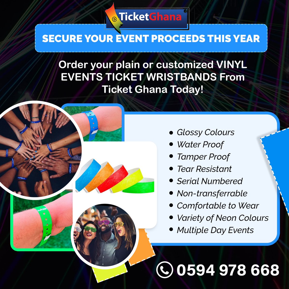 TicketGhana's tweet image. Christmas Events! TicketGhana Got U! Call or WhatsApp 059-497-8668 for your Vinyl Event Ticket Wristbands! #Events #Ghana #Tickets #Wristbands