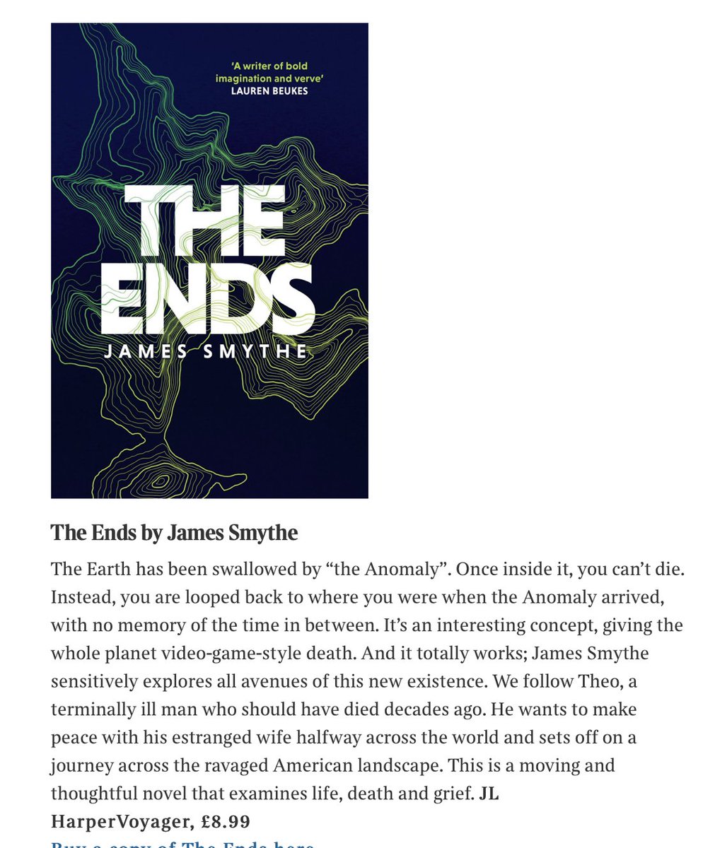THE ENDS is in The Times' 12 Best SFF Books of 2022, nestled alongside some of *my* favourites of the year (<a href="/EmilyMandel/">Emily St. J. Mandel</a>, <a href="/NedBeauman/">Ned Beauman</a>, <a href="/arrroberts/">Adam Roberts</a>, <a href="/ComradeMorden/">Simon Morden</a>) thetimes.co.uk/article/best-s…