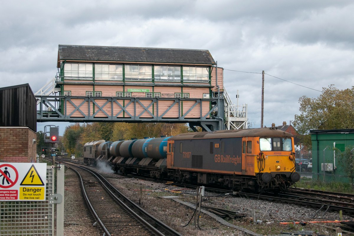 GBRf Class 73 73107 'Tracy' and Class 69 69005 'Eastleigh' at Canterbury West with the 3W74 0536 Tonbridge West Yard to Tonbridge West Yard RHTT on 17/11/2022. #Class69 #Class73 #Canterbury