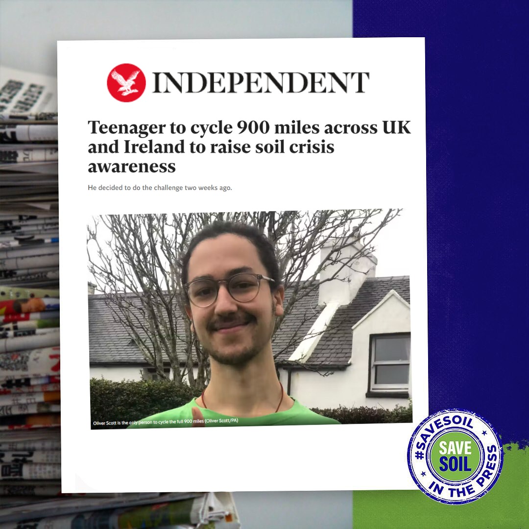 cpsavesoil's tweet photo. A man on a mission: Oscar Smith, 17, hit the road on his bicycle to ride a total of 900 miles across the UK and Ireland and spread the #SaveSoil message. Let us applaud his efforts and cheer him on as he wheels away on this challenging two-week journey.

https://t.co/z6MmqLY2lE https://t.co/6WK2wf4Hfr