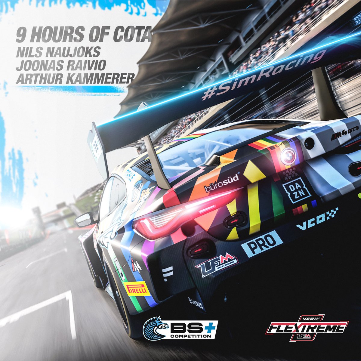 BScompetition's tweet photo. The 🌈🦓 will go #FLExTREME!

Looking forward to this new challenge put together by @vcoesports and @LFMotorsport on @AC_assettocorsa! 

At the wheel: @ArthurKammerer, @n1lyn and @JoonasRaivio!

👉🏻https://t.co/vmaTQlEXDp from 11:15 CET

#BSCOMPETITION | #EsportsRacing | #VCOxLFM https://t.co/wsn1kk3ycl