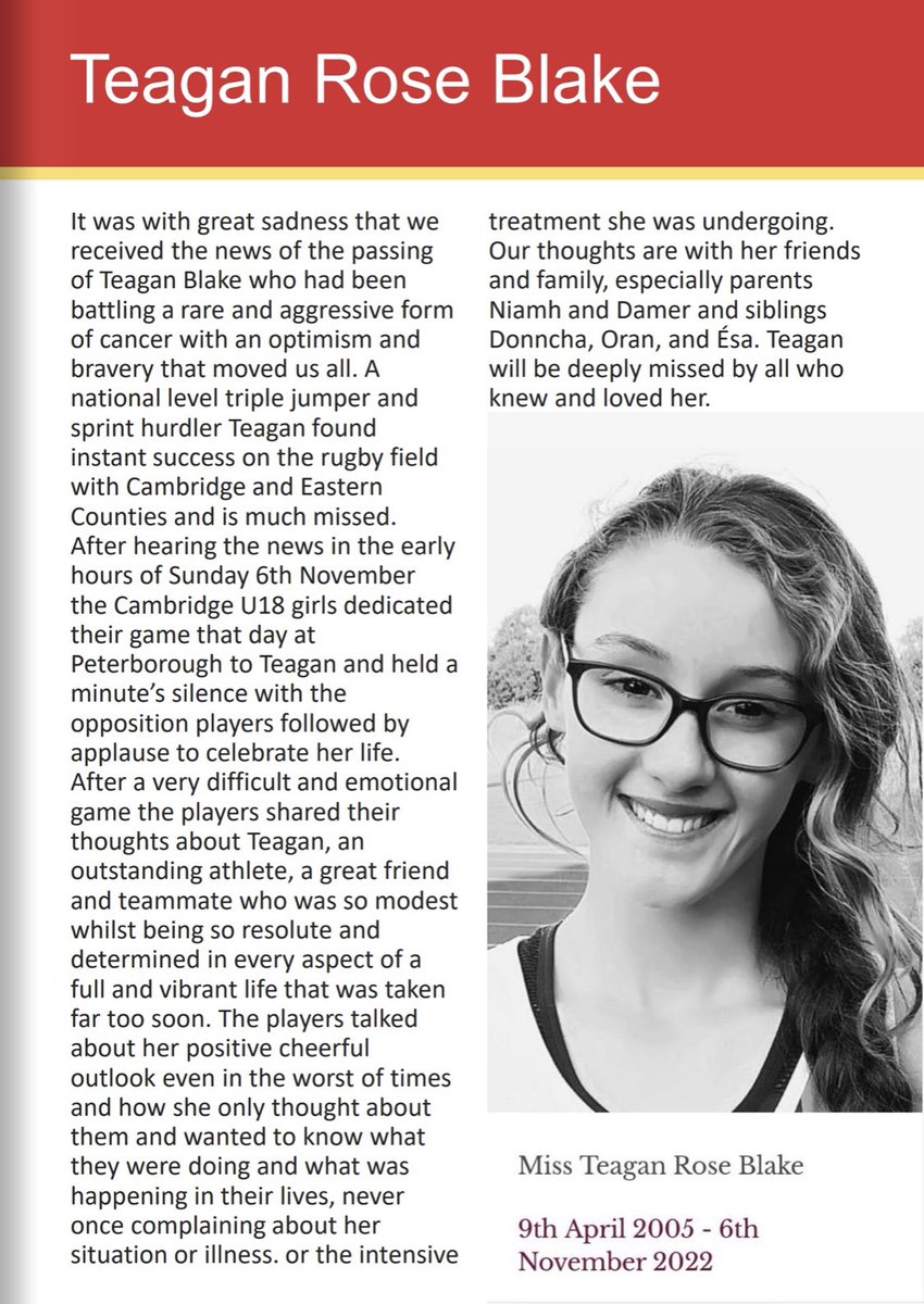 Today we will REMEMBER &amp; CELEBRATE Tegan Blake with a minute’s APPLAUSE ahead of the 1st XV kick off.