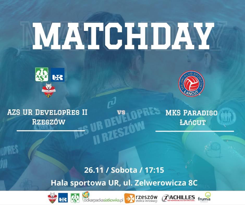 ‼️MATCHDAY‼🏐
🏆 Mecz o Mistrzostwo Podkarpackiej 
I Ligi Kobiet
⚔️ MKS Paradiso Łańcut 
⏰ 17:15
⛳️ Hala sportowa UR, ul. Zelwerowicza 8c
🖥 Transmisja 30min przed rozpoczęciem meczu
🎟 Wstęp Wolny ‼
________________________
<a href="/KSDevelopres/">KS DevelopRes Rzeszów</a>
<a href="/miasto_rzeszow/">Rzeszów</a> 
<a href="/UR_Rzeszow/">UR Rzeszów</a>