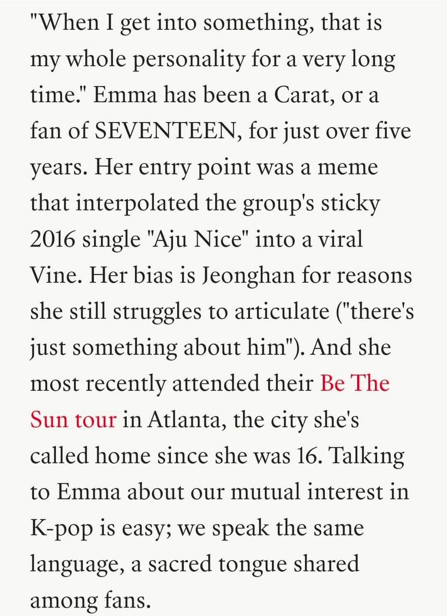 Emma Myers, who plays Enid Sinclair in the netflix series Wednesday, IS A CARAT !!  Emma has been a Carat for over five years and her bias is Jeonghan! she also have a mingyu sticker on her purple iphone & she recently attended SEVENTEEN's Be The Sun tour in Atlanta.