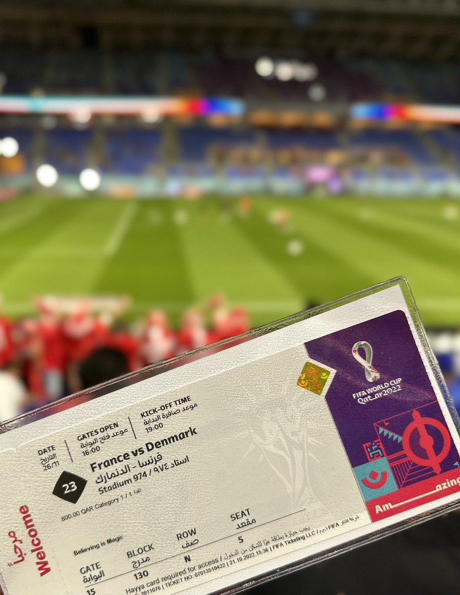 Arrived at Stadium 974 for #Fra vs #den  
It’s called Stadium 974 because it’s made of 974 shipping containers. 

Here to see the star-studded team- Mbappe, Giroud, Griezmann, Lloris 

Who do you think will win this one?
#Qatar2022 #KaraboInQatar #FIFAWorldCup #BelievingIsMagic