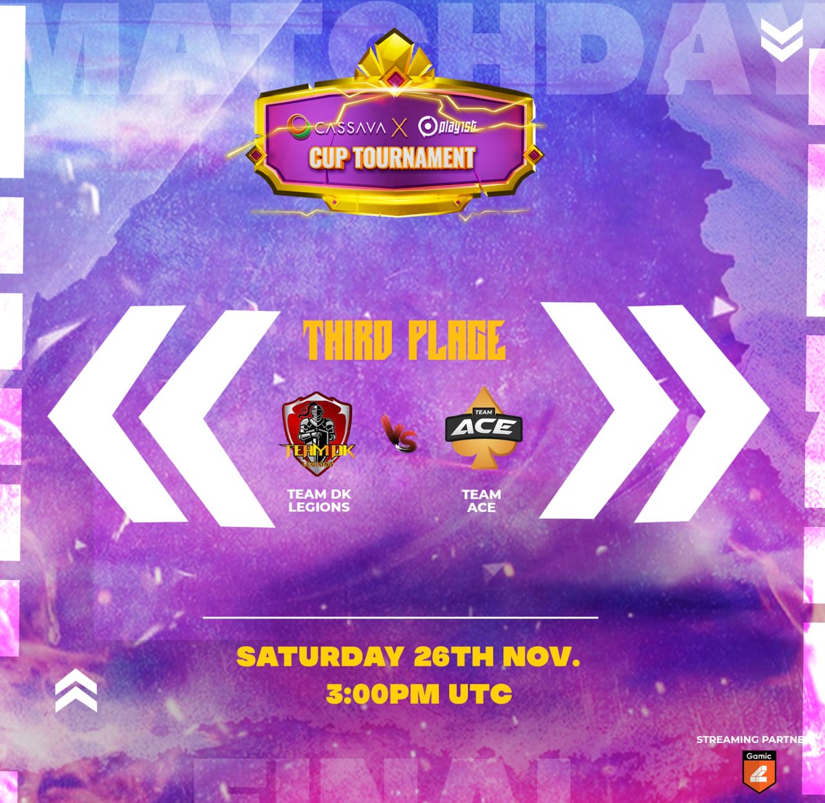 JoinPlay1st's tweet photo. Today is the finals of the @CassavaNetwork X Play1st Cup

The third-place match is currently being played between Team DK Legions VS Team Ace.

Join the stream to win $10:https://t.co/OpPFNXy59c

#Final #gamingcommunity #FIFAWorldCup https://t.co/oHA1mcTr6c