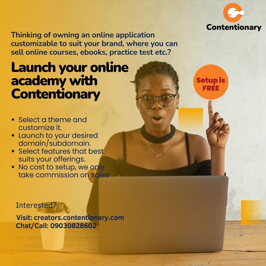Ready to own a customizable academy that suits your brand, where you can sell unlimited online courses, e-books, practice tests, conduct online exams and more?

Then launch your online academy with Contentionary.

Set up is free. To get started, follow creators.contentionary.com