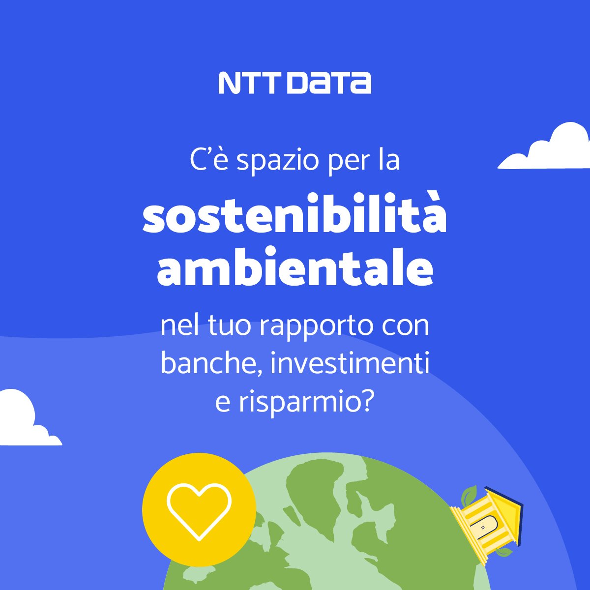 Quanto conta la #sostenibilità ambientale nel tuo rapporto con #banche, #investimenti e #risparmio?
Partecipa al sondaggio anonimo di #NTTDATA Italia, alla fine riceverai qualche consiglio per uno stile di vita più sostenibile!

#NTTDATASmilers bit.ly/3i9yDW1
