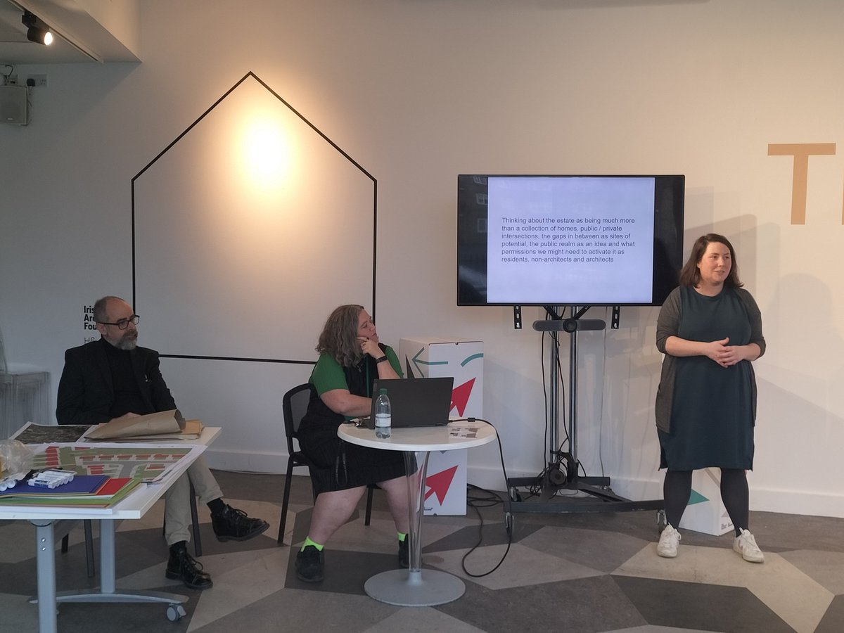 IAFarchitecture's tweet photo. Our #Reimagine Session on #housing estates now underway in The Living Room space at #HousingUnlocked at the Science Gallery Dublin, with #artist @veritykeefe & #architect Dominic Stevens, director at JFOC, introduced by @BernardineC.
#placemaking #engagement #ExtendedPractice https://t.co/trVTRZ7P70