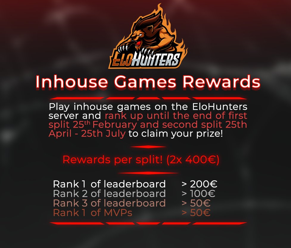 Were back with Master+ In-Houses 800€ in total being distributed in 2 Splits.

Join us invite your friends and retweet yo help us Grow almost 2K Members