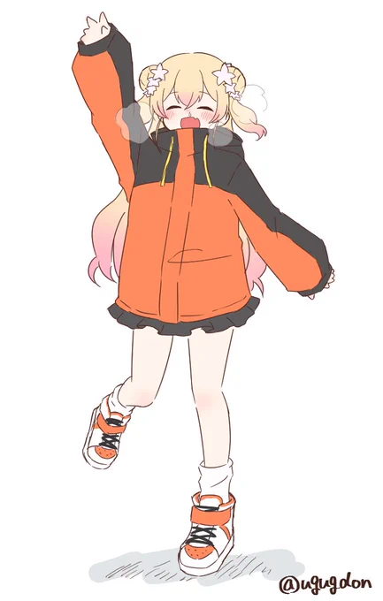 ねねちと冬に待ち合わせしたら上はマウンテンパーカーであったかそうなのに下は生足で寒そうにしてるイメージある……あとお鼻真っ赤にして鼻水垂らしてそう#ホロメンワンドロ1126#ねねアルバム 